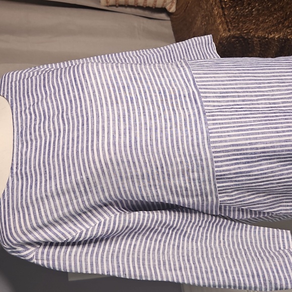 Isaac Mizrahi Three-Quarter Sleeve Striped Linen Dress - Picture 2 of 10